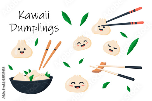 A set of illustrations of cute Chinese dumplings dim sum