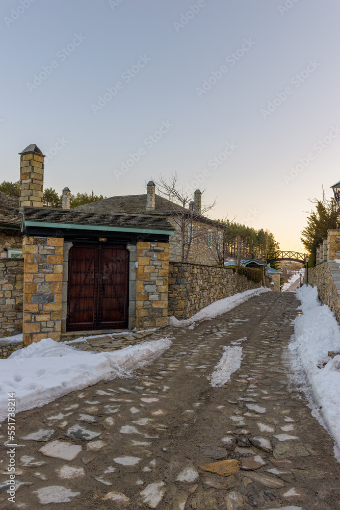 view of snowy Nymfaio florinas  the picturesque traditional village of north Greece also known for  Arcturos organisation which protects brown bears