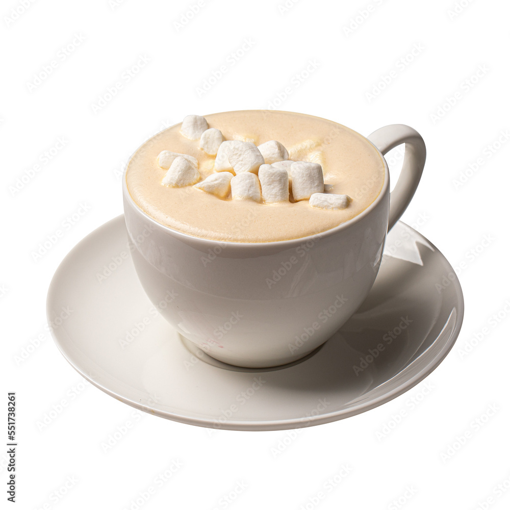 Cup of sweet cappuccino coffee with marshmallows Cup of sweet cappuccino coffee with marshmallows