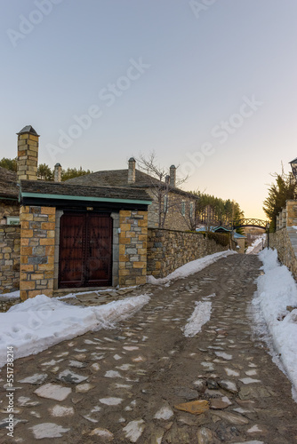 view of snowy Nymfaio florinas  the picturesque traditional village of north Greece also known for  Arcturos organisation which protects brown bears