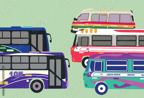 public buses for transport lima peru vector art