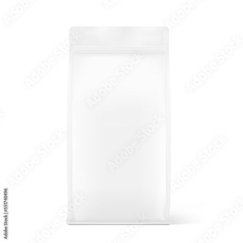 Flat bottom pouch mockup. Vector illustration isolated on white background. Front view. Perfect for the presentation your product. EPS10.