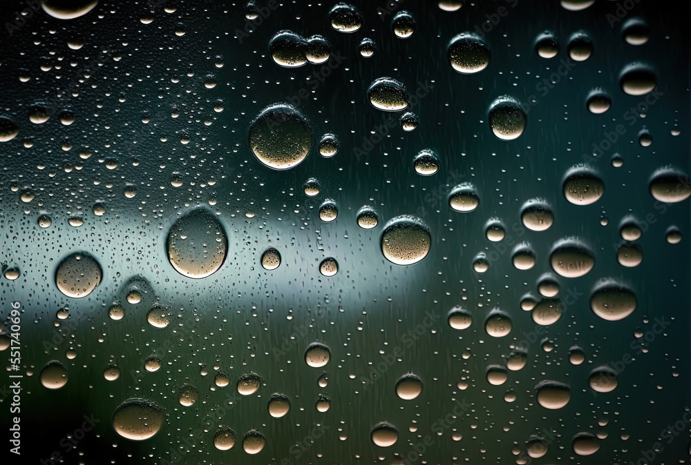 Close up of a window's glass that has been coated with raindrops for backgrounds and textures. Generative AI Close up of a window's glass that has been coated with raindrops for backgrounds and textures. Generative AI