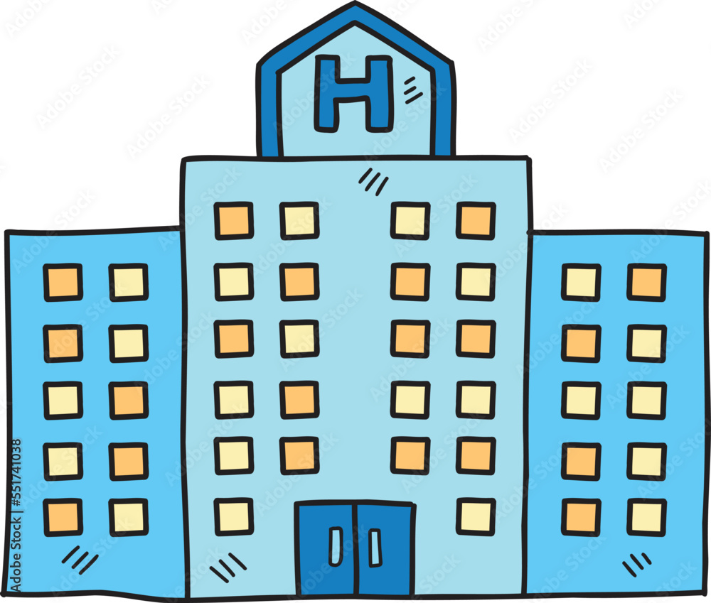 Hand Drawn hospital building illustration Hand Drawn hospital building illustration