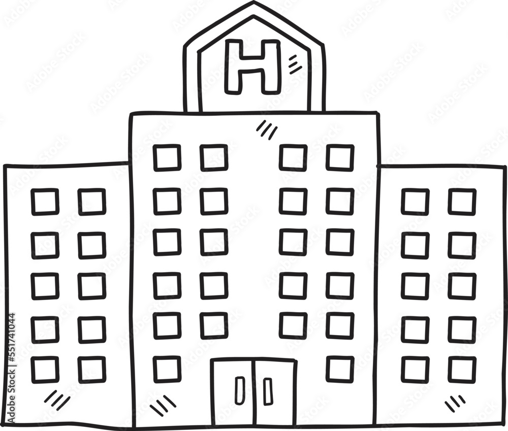 Hand Drawn hospital building illustration
