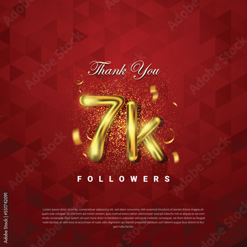 Thank you followers vector template with 7k golden sign for social media