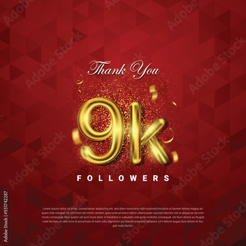 Thank you followers vector template with 9k golden sign for social media