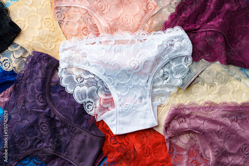Obraz na płótnie Women's panties set collection for background, top view