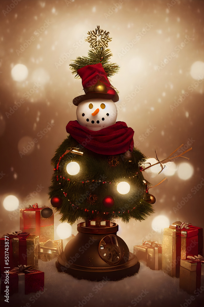Obraz premium christmas tree and snowman