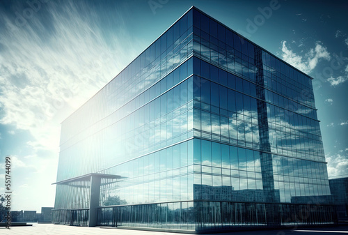 modern office building with large glass summer day windows. Generative AI