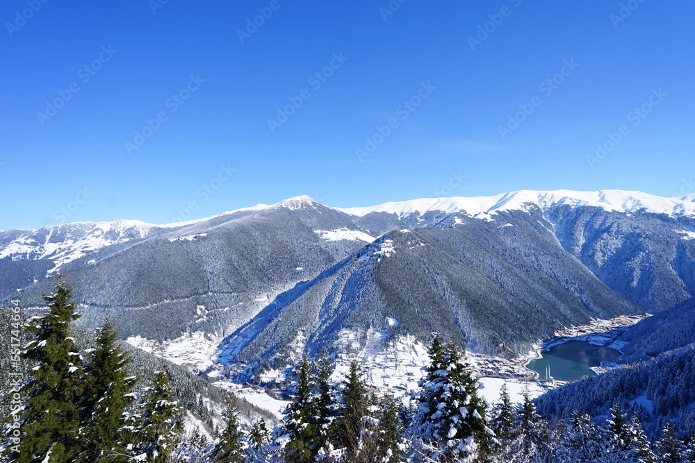 winter landscape with snow, longlike, uzungöl, uzungol, trabzon, turkey