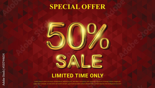 Special offer 50 percent off selling vector with golden 3d number