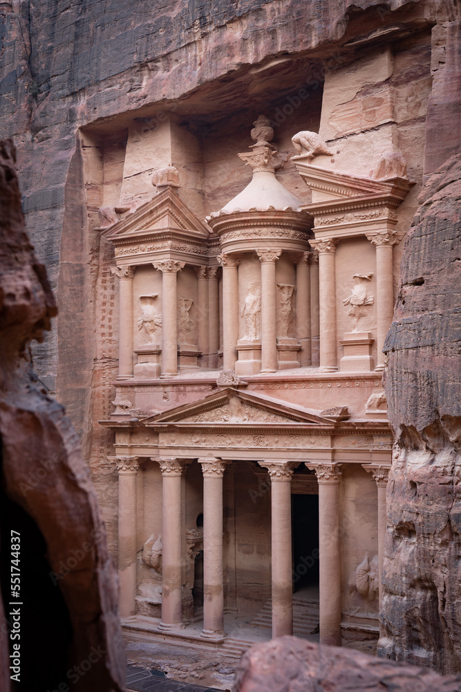 Treasury temple in Petra Jordan. Travel, vacation and tourism concept 