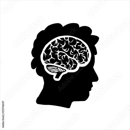 human head with brain isolated on white. vector illustration