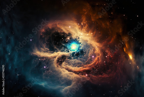 Background of a nebula in outer space. Generative AI