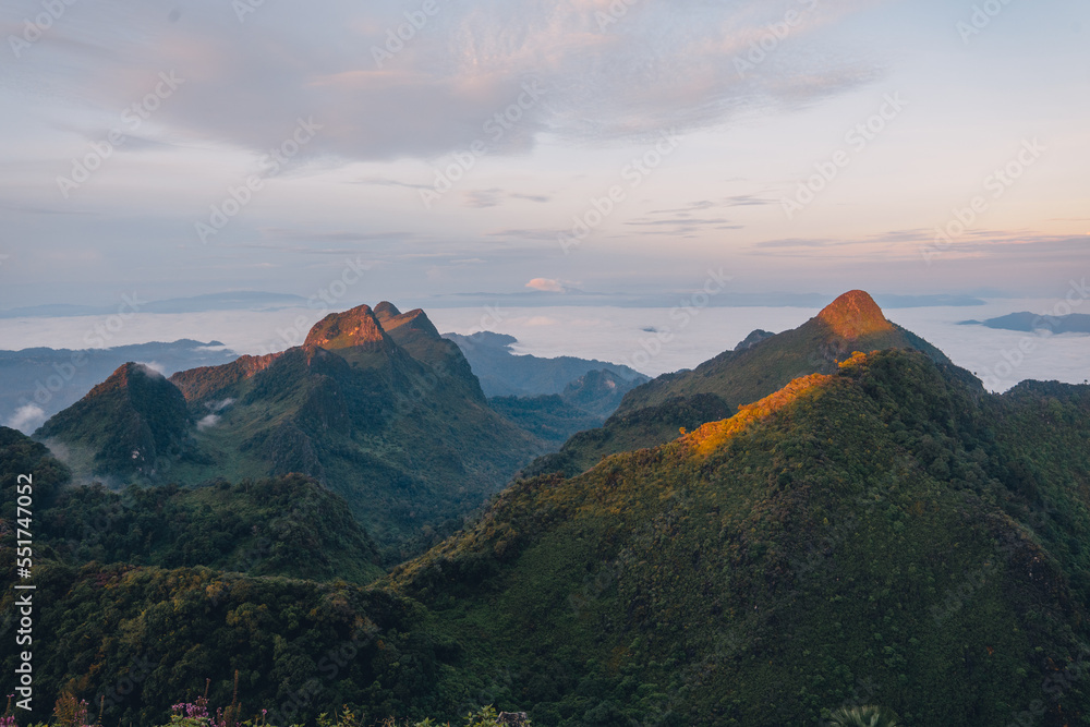 Mountains and scenery in the early morning Mountains and scenery in the early morning