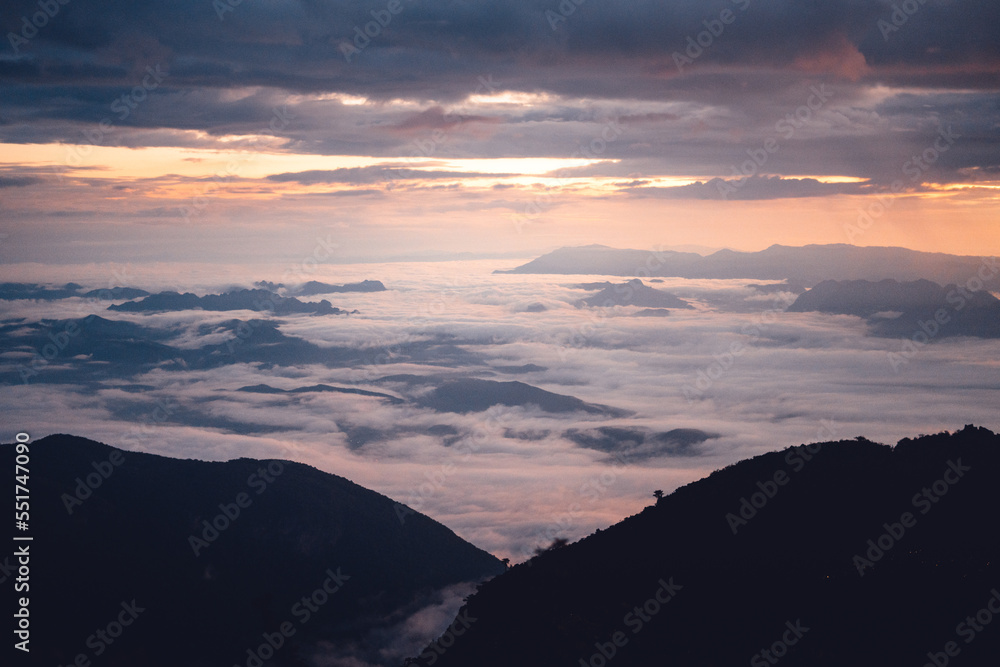 Mountains and scenery in the early morning