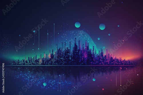 panorama aerial view in the cityscape skyline gradient colors. llustration art. Generative AI.