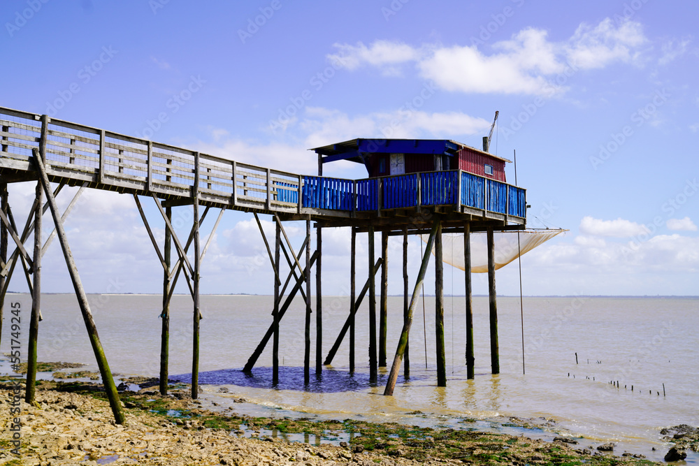 Saint-Palais-sur-Mer wooden fisherman wooden hut cabin with fish net in west France atlantic coastline Saint-Palais-sur-Mer wooden fisherman wooden hut cabin with fish net in west France atlantic coastline