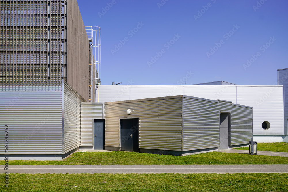 large industrial warehouse building outdoor facade