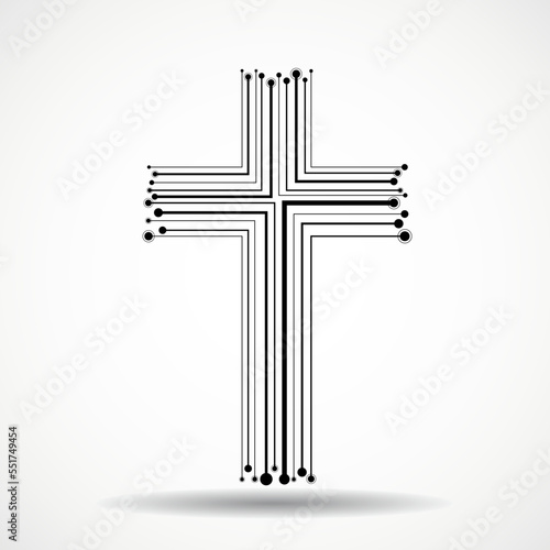 Abstract electronic circuit board in shape cross. Christian symbol