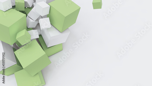 3d green and white cubic blocks with perspective render illustration 