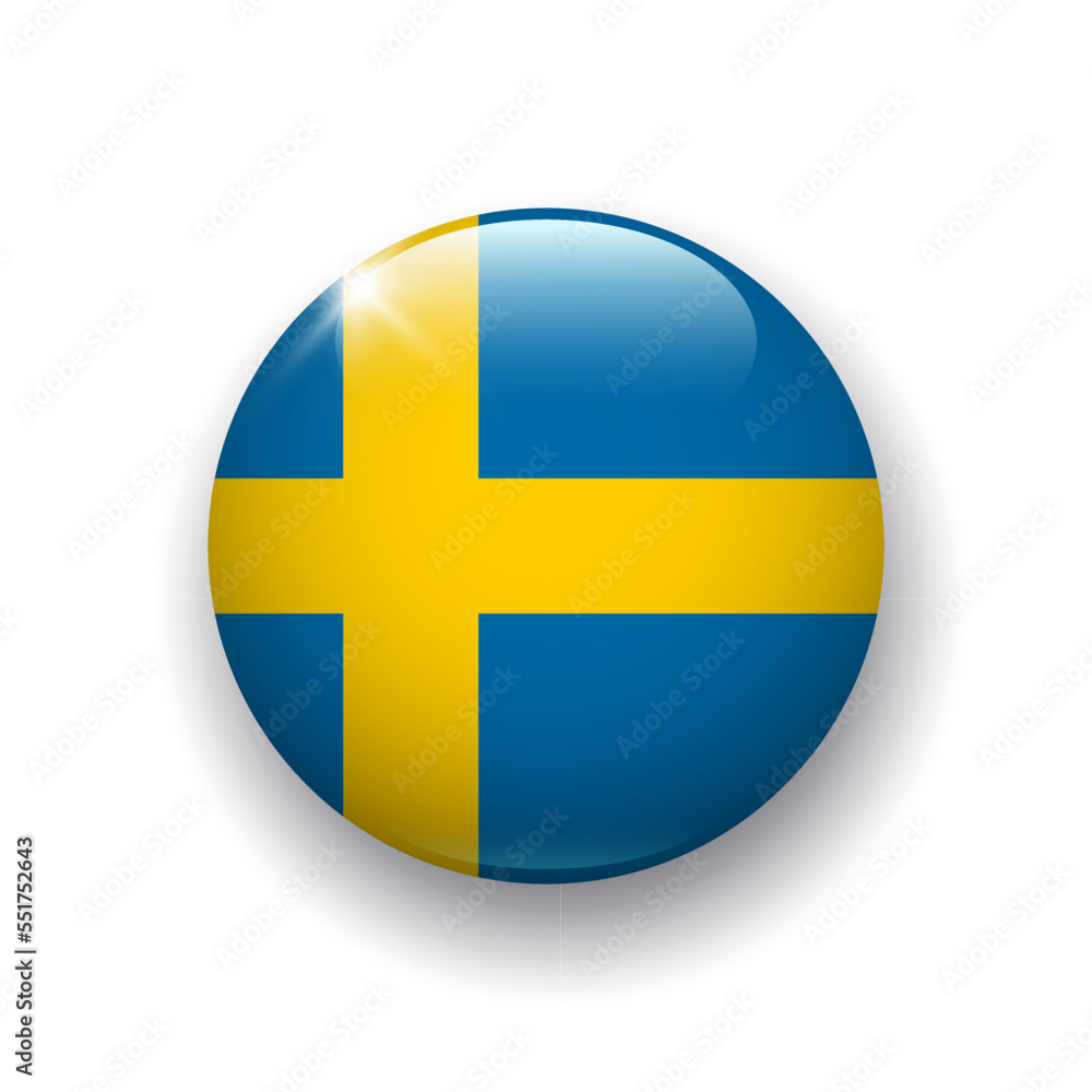 Realistic glossy button with flag of Sweden. 3d vector element with shadow underneath. Best for mobile apps, UI and web design. Realistic glossy button with flag of Sweden. 3d vector element with shadow underneath. Best for mobile apps, UI and web design.