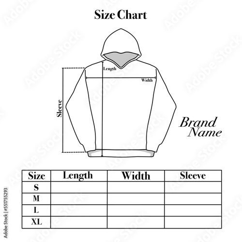 size chart for hoodie that can be edited as needed. This design is for fashion brands, selling products, templates, advertisements, and others.