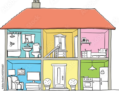 illustration of a house with rooms per floor