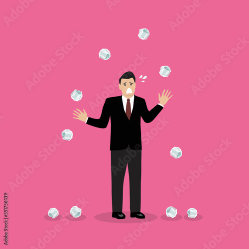 Failure businessman juggling the clumped paper