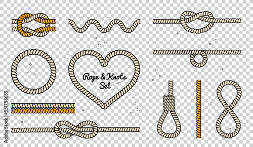 Realistic Rope Knots Set - Different Great Vector Illustrations Isolated On Transparent Background