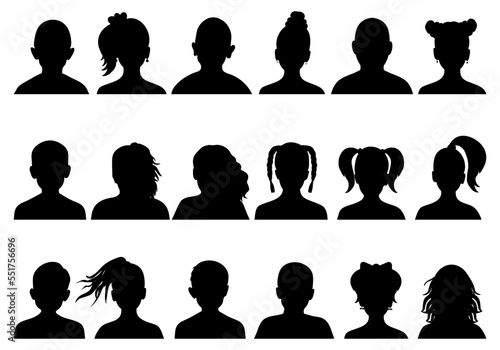 Group of children, silhouette, unrecognizable people.  Vector illustration