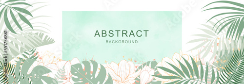 Abstract art nature background vector. Modern shape line art wallpaper. Boho foliage botanical tropical leaves, wall art, social media post and story background.