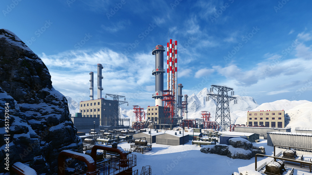 Fototapeta premium Large industrial complex in the mountains