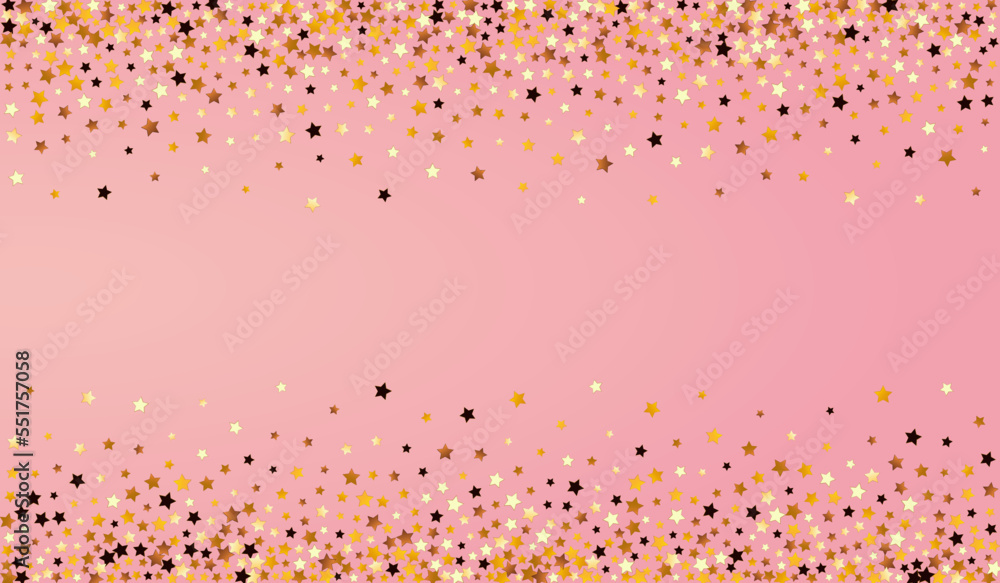 Shiny Star Vector Pink Background. Gold Falling