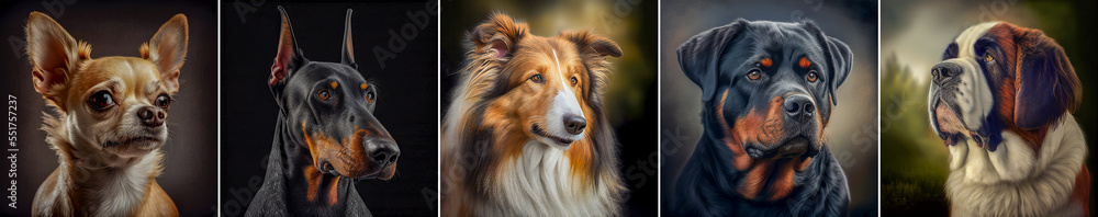 panorama portrait of dog breeds , generative ai illustration header