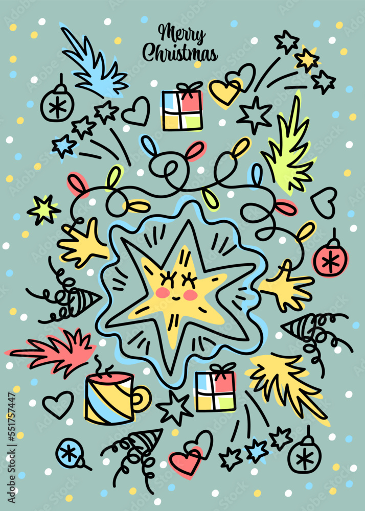 Graphic drawing of Christmas. Vector image of a festive ornament. Christmas Card Doodle Graphic drawing of Christmas. Vector image of a festive ornament. Christmas Card Doodle