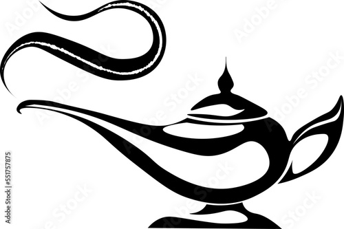 Aladin lamp silhouette. Vector black silhouette of an Arabic genie lamp isolated on a white background