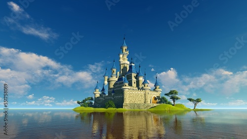 Castle on a small island surrounded by water