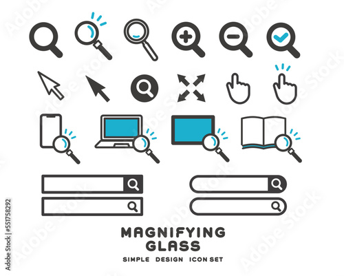 シンプルで使いやすい虫眼鏡や検索窓などのベクターイラスト素材／クリック／拡大 photo