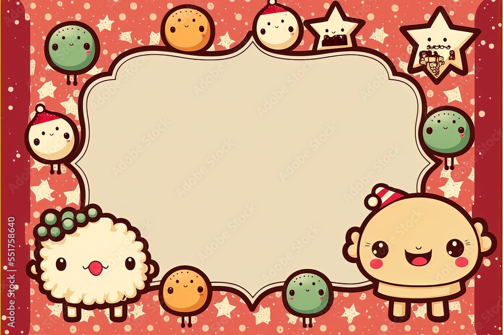 Kawaii Christmas holiday border with copy space Kawaii Christmas holiday border with copy space