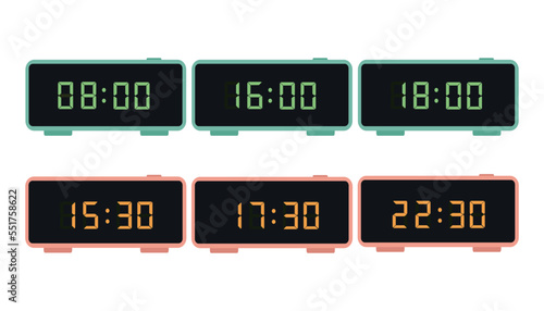A set of digital clocks. Electronic numbers. Vector illustration.