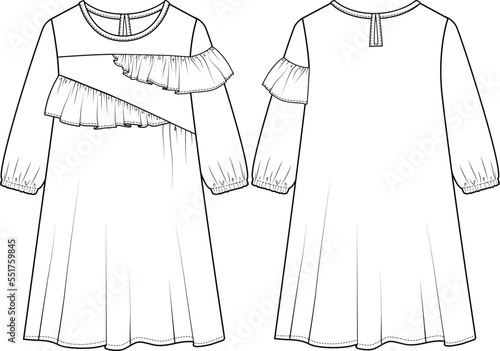 GIRLS AND TEEN WEAR KNIT DRESS WITH FRILLS VECTOR