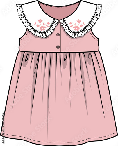 BABY GIRL EMBROIDERED PETER PAN COLLAR DRESS VECTOR