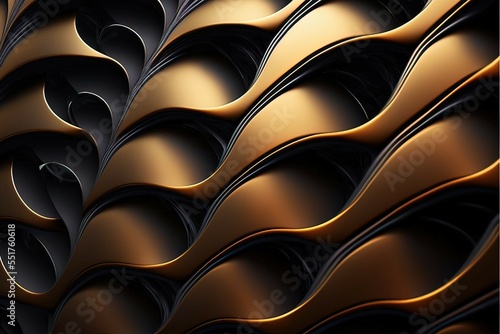 Pattern of black and gold scales. background wallpaper. llustration art. Generative AI.