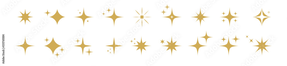 Collection of different gold sparkles icons. Collection of different gold sparkles icons.