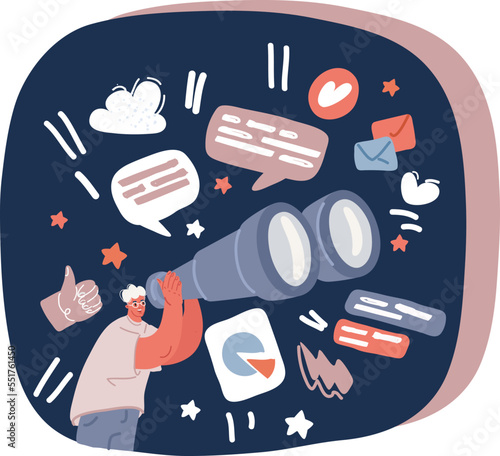 Cartoon vector illustration of Businessman looking through binocular and smiling