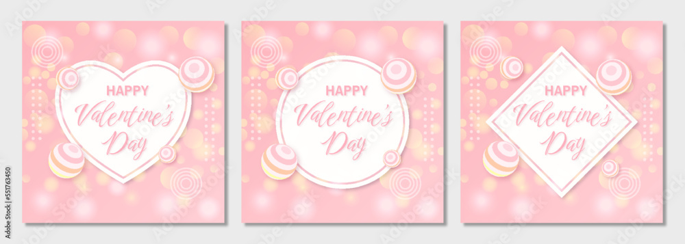 happy valentines day square instagram social media post templates set pack illustration