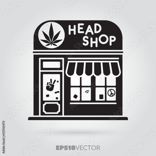 Head shop glyph icon. Cute little headshop storefront symbol. Solid black EPS 10 vector shop building.