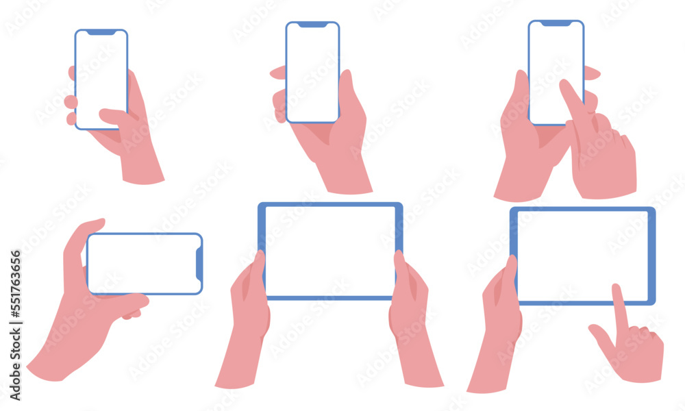 Set of Hand holding smartphone vertically with blank screen vector ...